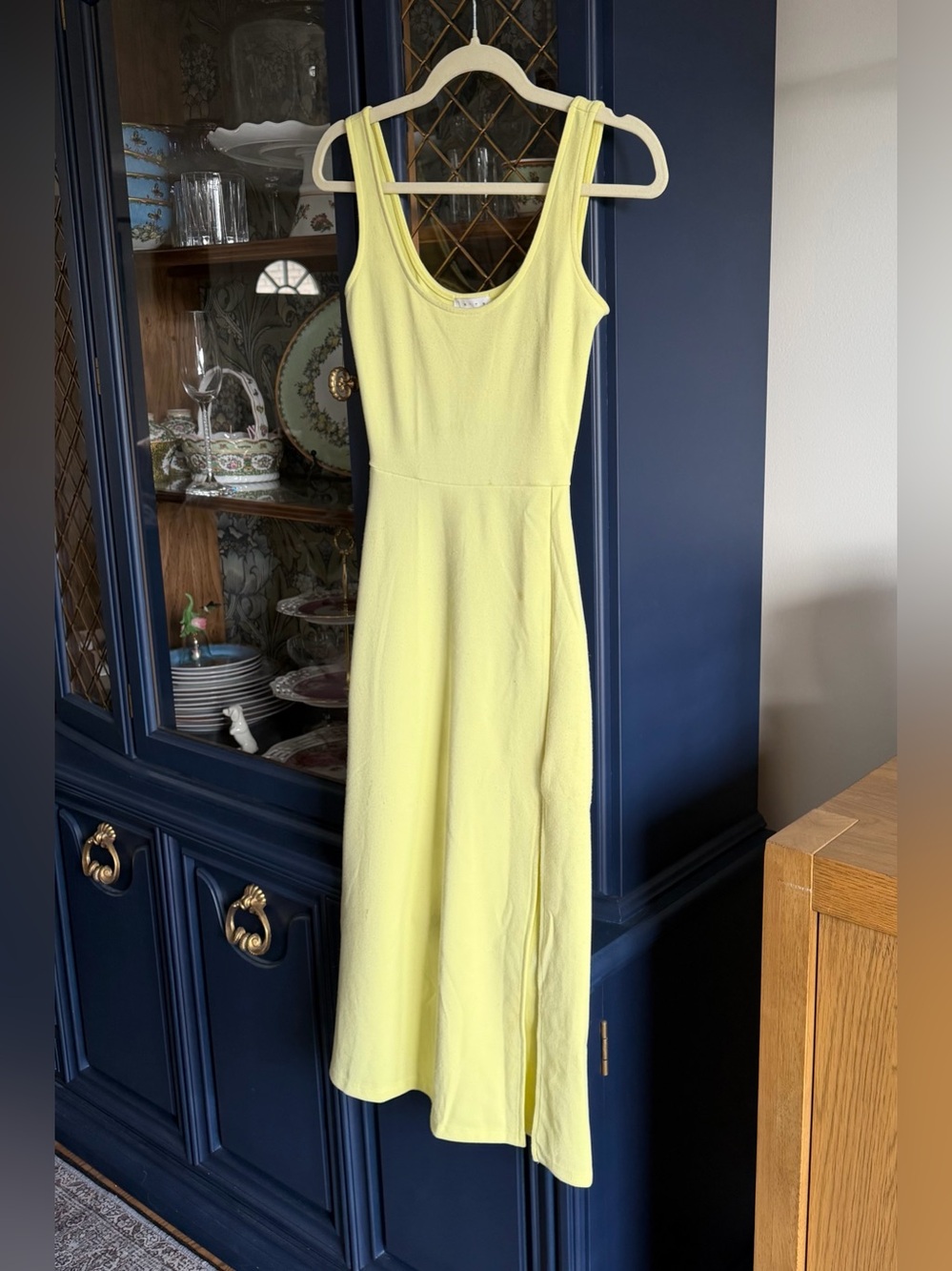 Leith Lemon/Butter Yellow Scoop Neck Midi Dress